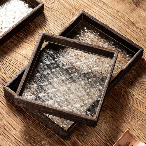 海棠玻璃托盘复古长方形茶盘