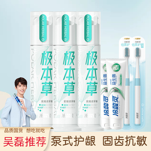冷酸灵泵式双重抗敏感极本草牙膏清火护龈固齿黏膜修护洁白家庭装
