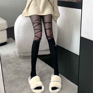 蝴蝶结丝袜日系甜美交叉绑带假高筒拼接连裤袜女假大腿过膝长筒袜