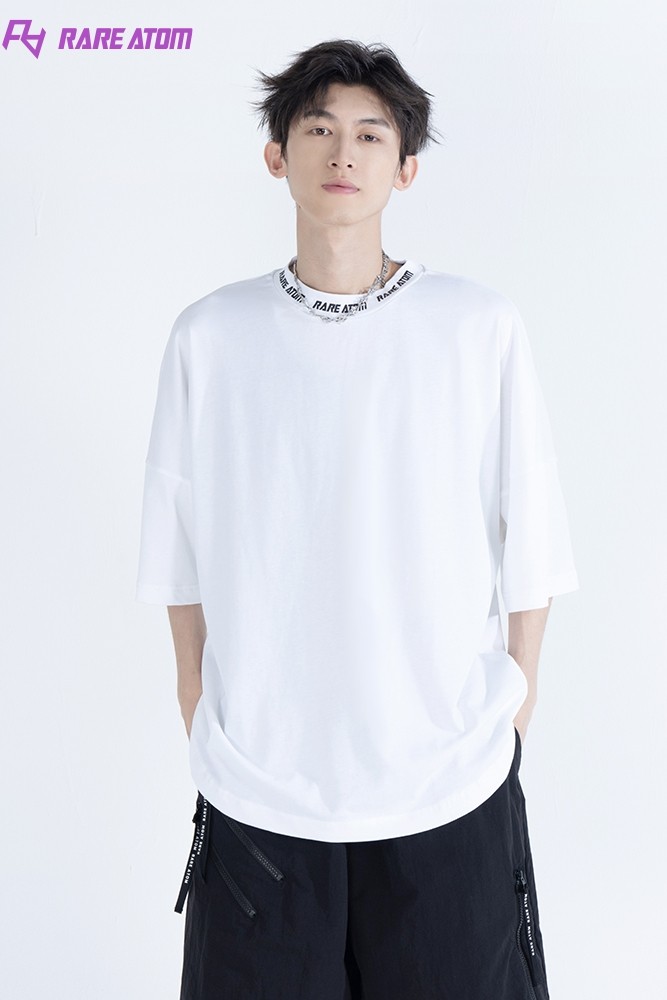 rare atom官方白色t恤简约字母印花宽松圆领休闲情侣短袖t恤男 潮