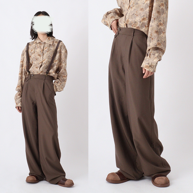 咖色直筒宽腿休闲西裤