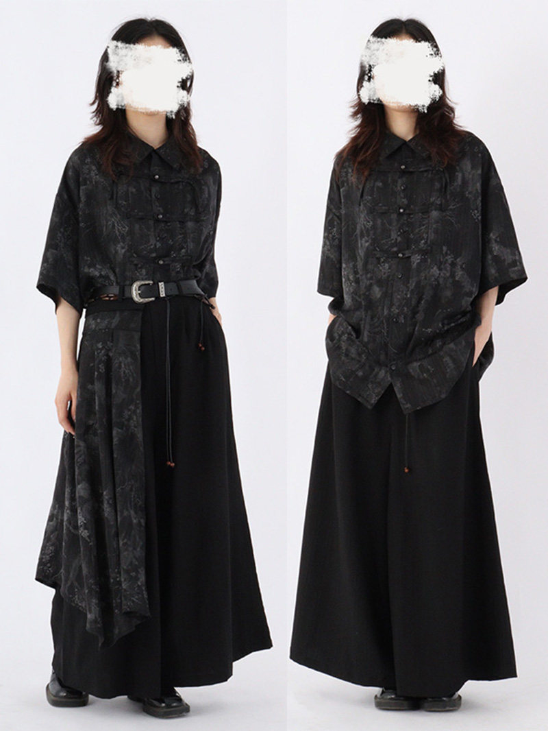 No sense无感官 复古小众黑暗系中性新中式可拆卸九分阔腿裙裤