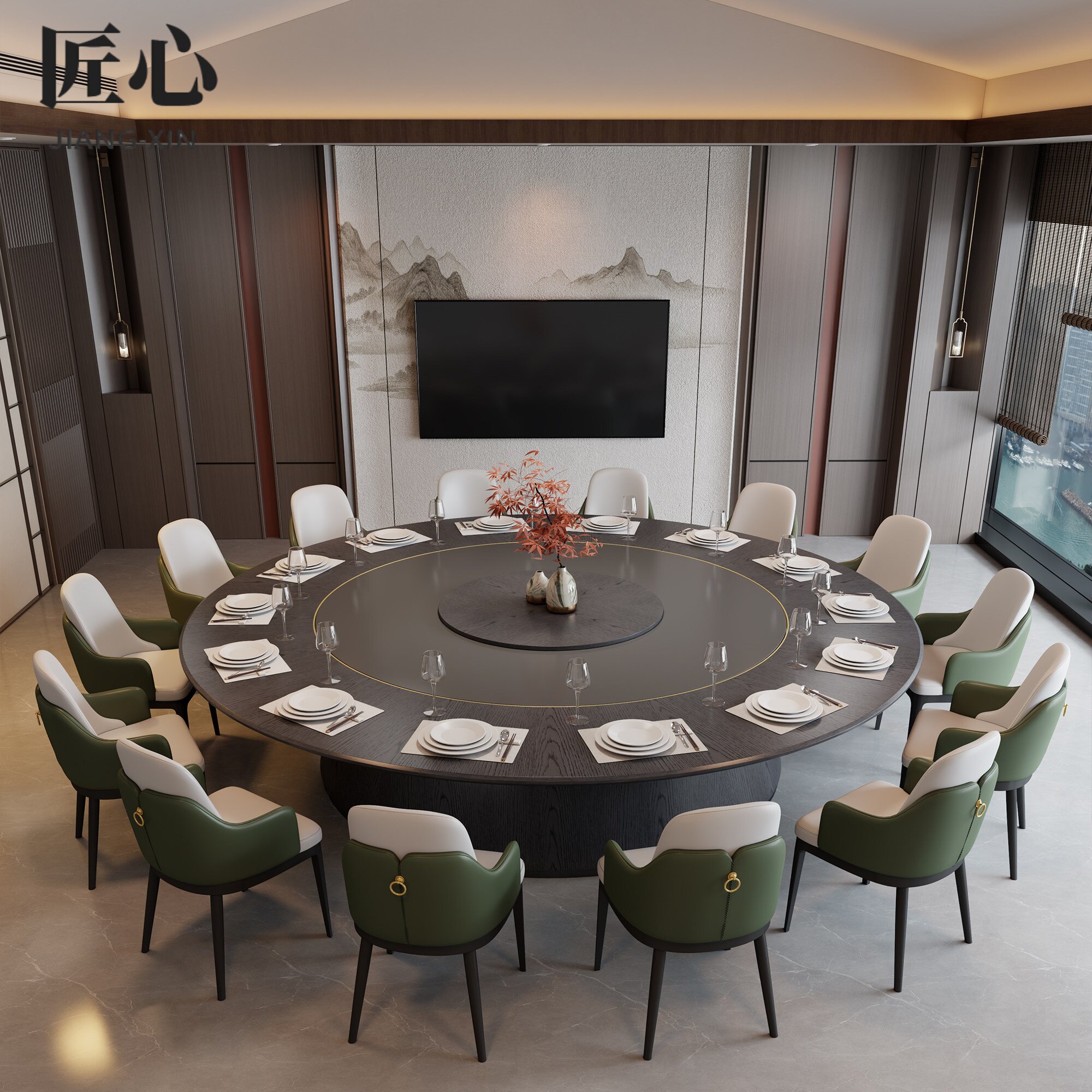 工厂直销现代简约酒店包厢电动圆桌椅组合餐桌椅套装餐厅宴会家具