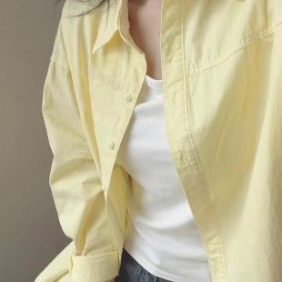 叠穿宽松衬衣外套外穿防晒 女夏季 2025夏新款 多巴胺奶黄色纯棉衬衫