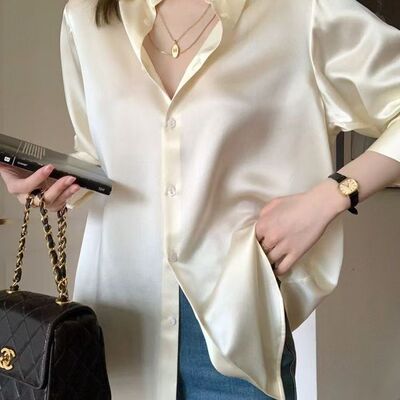 法式高级感丝绸衬衫轻奢醋酸缎面长袖衬衣春秋轻熟风御姐气质上衣