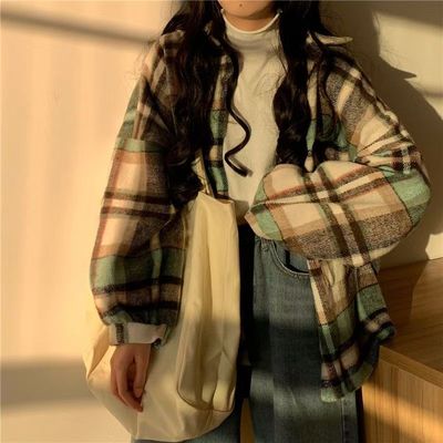 加厚磨毛格子衬衫女春秋韩版宽松显瘦衬衣长袖内搭外穿外套上衣