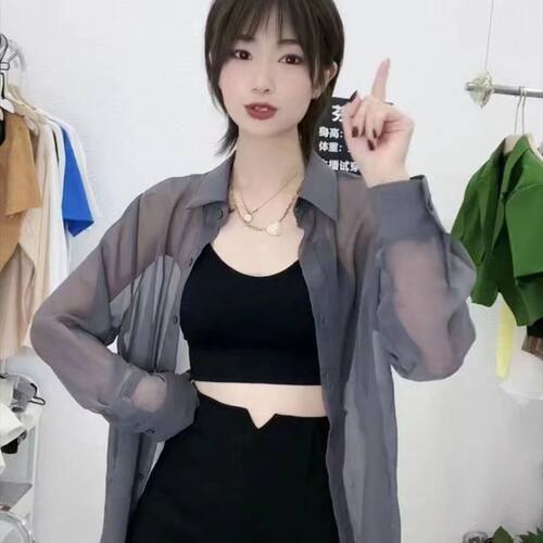 2024新款防晒衣珠光雪纺超仙长袖女夏宽松百搭衬衣外套空调衫薄款