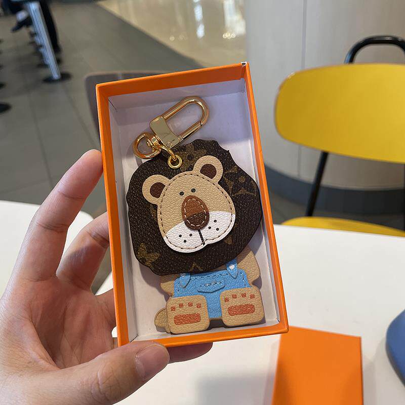 LV&GEDETE 小狮子汽车钥匙扣挂件摇头老花法斗包包挂饰钥匙链通用