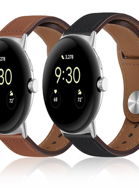适用Google Pixel watch4/3/2/1 高品质真皮表带谷歌手表皮革替换腕带男女41/45mm腕带