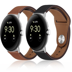 适用Google Pixel watch4/3/2/1 高品质真皮表带谷歌手表皮革替换腕带男女41/45mm腕带