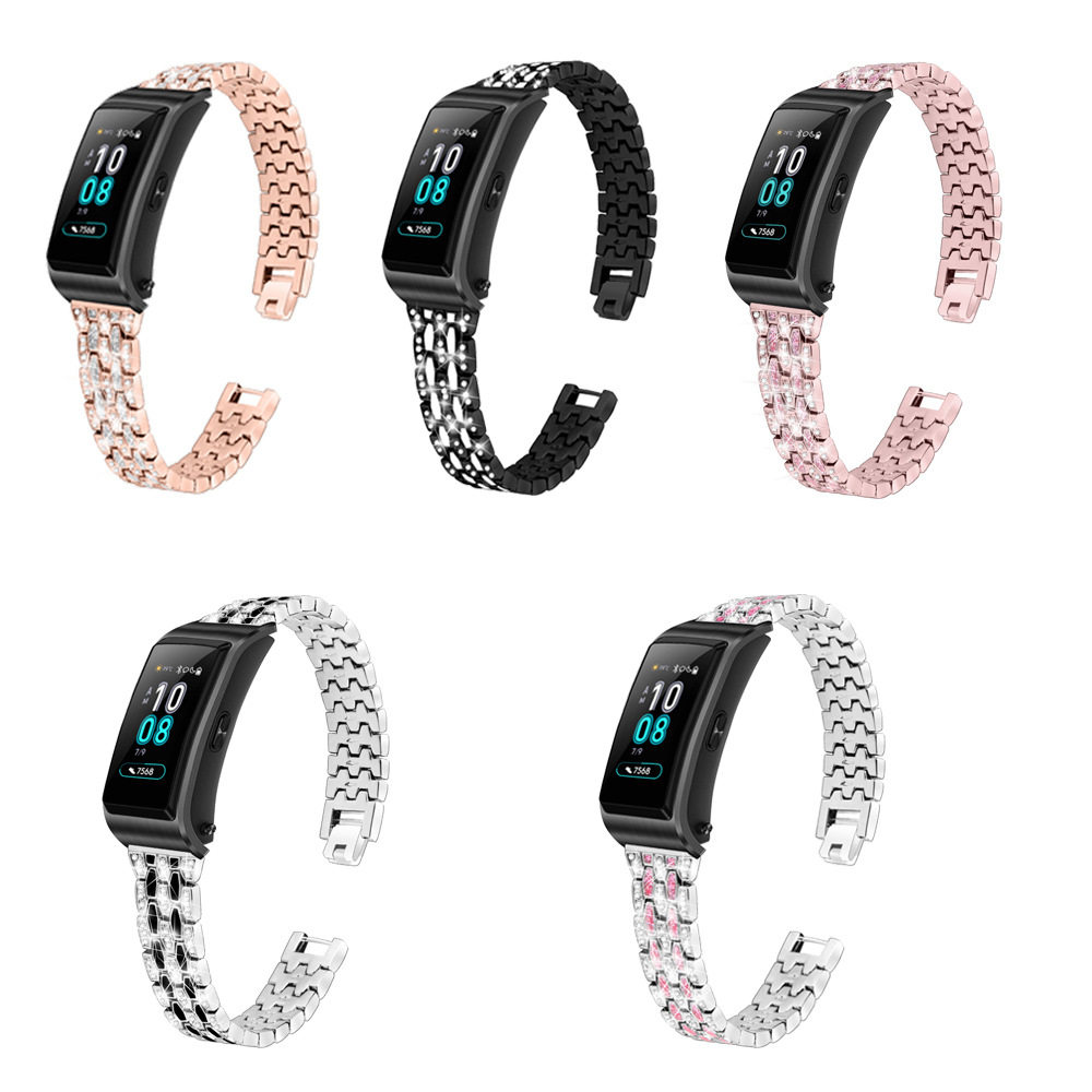 适用华为b5运动智能手环表时尚金属米兰糖果镶钻表带潮流腕带