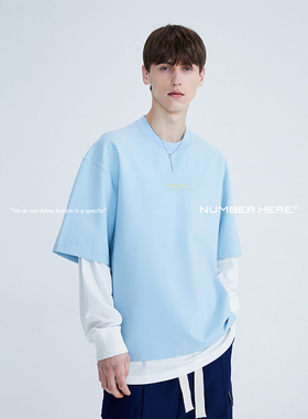NUMBER HERE【浮冰系列】撞色假两件宽松卫衣T恤潮NH21W020