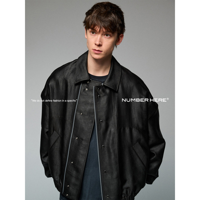 NUMBER HERE100桑蚕丝香云纱面料弧线分割宽松短款夹克外套