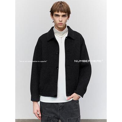 NUMBER HERE羊毛桑蚕丝骆驼绒混纺保暖透气双面呢夹克外套
