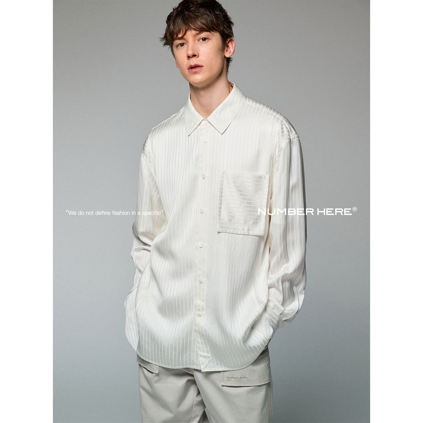 NUMBER HERE日本进口三醋酸丝滑高级光泽质感休闲条纹长袖衬衫