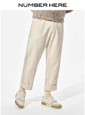 NUMBER HERE 春季直筒白色牛仔长裤宽松休闲裤男款23100123053