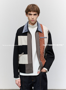 NUMBER HERE【商场同款】羊毛三醋酸拼接小众原创设计师夹克外套