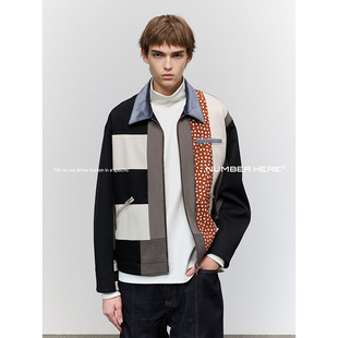 NUMBER HERE【商场同款】羊毛三醋酸拼接小众原创设计师夹克外套