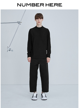 NUMBER HERE男款春季新品多层次腰头黑色休闲宽松九分裤NH13K402