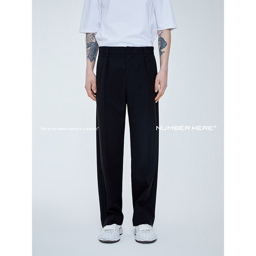 黑色休闲长裤NUMBERHERE修身