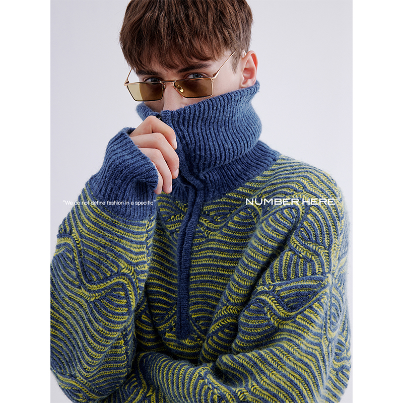 拉链羊毛NUMBERHERE针织衫翻领