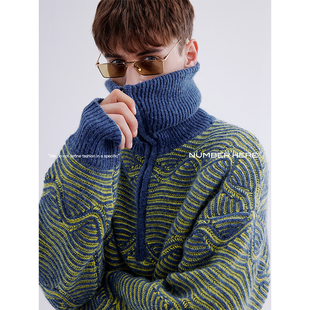 NUMBER HERE半精纺粗织羊毛拉链半高领大翻领毛衣针织衫NH24M098