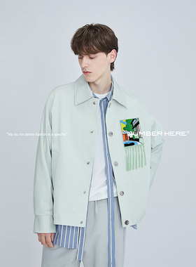 NUMBER HERE男女款贴布流苏休闲夹克外套明星同款撞色NH13J200