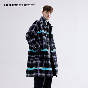 NUMBER HERE 棉羊毛长绒格纹双面毛呢大衣外套男女款NH24D049
