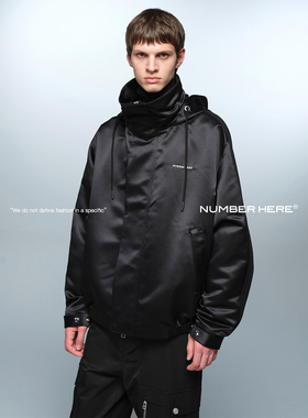 NUMBER HERE秋冬季大廓形宽松休闲立领连帽夹克外套LOGO刺绣