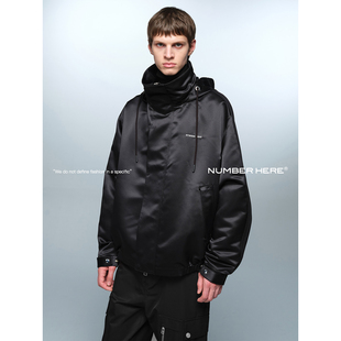 NUMBER HERE秋冬季大廓形宽松休闲立领连帽夹克外套LOGO刺绣