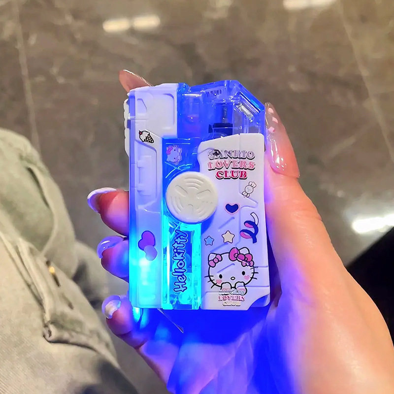 卡通透明闪光带灯陀螺枪打火机折叠旋转解压防风创意个性送男友潮