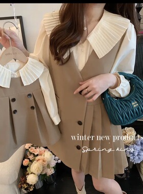 Mino家2022秋款新款韩版风琴领折叠西装套装两件套亲子装舒适炸街