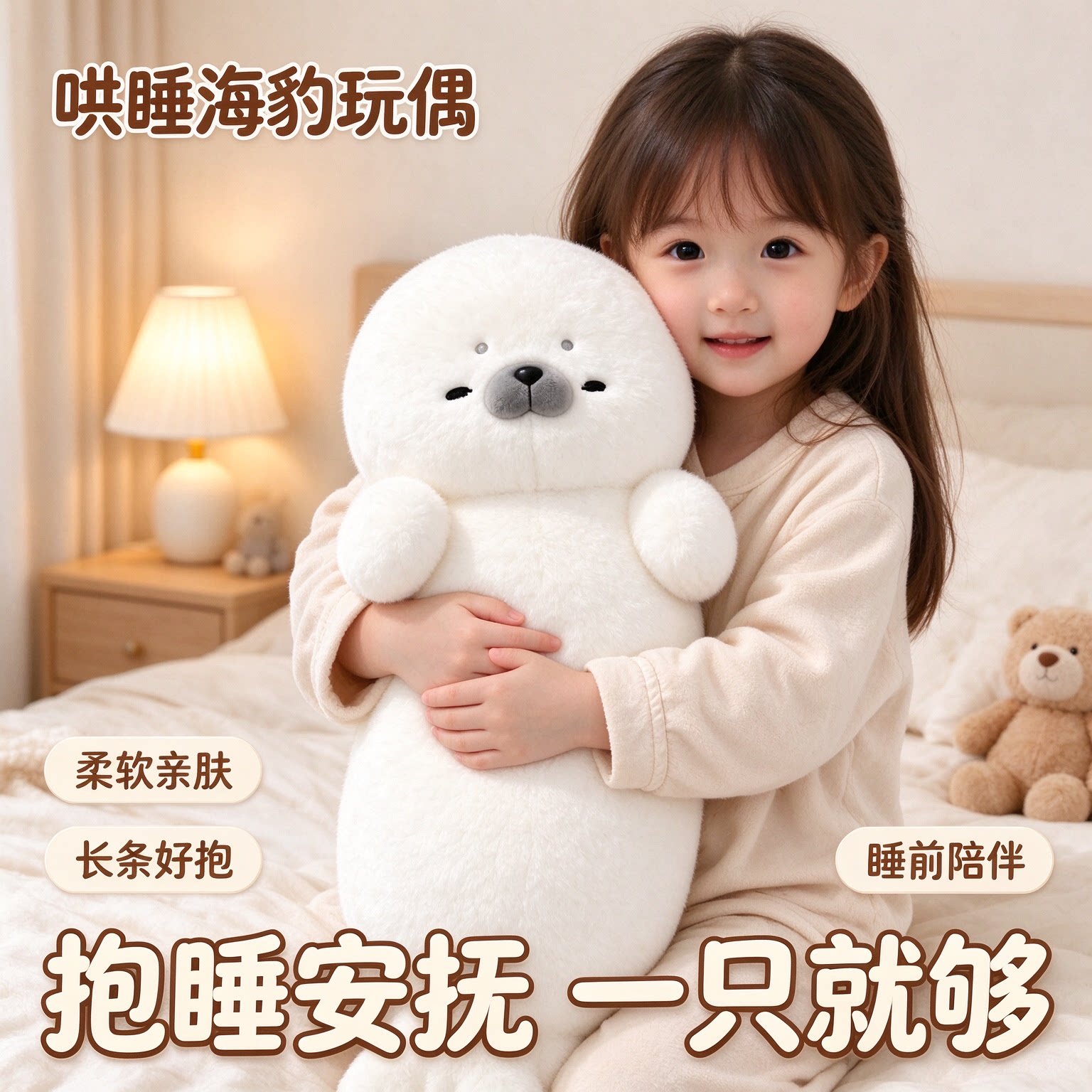 正版小海豹玩偶睡觉抱公仔女孩毛绒靠枕玩具娃娃床上抱枕生日礼物