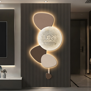 客厅格栅挂件玄关装饰挂钟轻奢大气电视墙钟表画 画2025新款电子