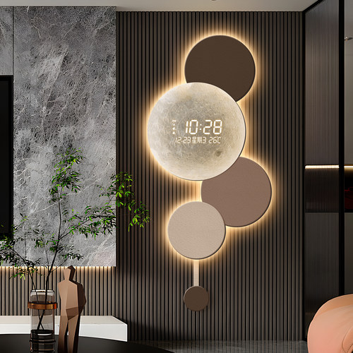 玄关装饰挂钟轻奢大气客厅电视背景墙钟表画 画2025新款电子格栅