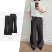 CSMY TAICHIISM双腰千鸟格拼接打褶a字微阔腿羊毛混纺长西裤