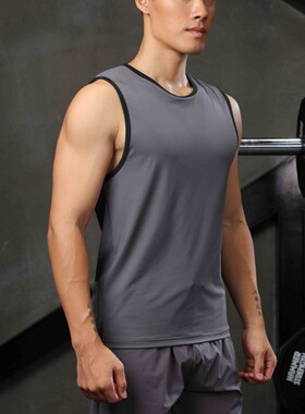夏季速干冰丝无袖背心男宽松潮牌ins坎肩网眼大码运动健身白色t恤