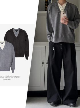 【CSMY】假两件永生花莫代尔v领毛衣套头针织衫老钱风