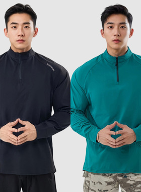 GYM秋季软壳克隆棉半门襟/圆领修身休闲时尚显型健身高弹打底长T