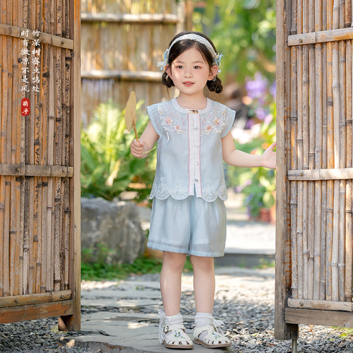 萌乎·云舒汉服女童夏季国风小洋裙2025新款女宝宝短袖新中式套装