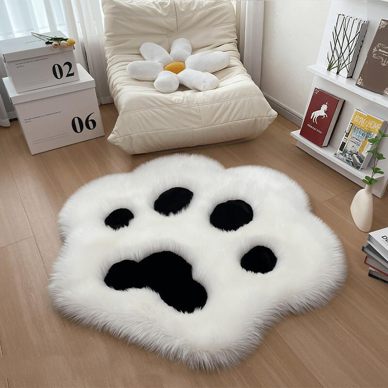 羊毛猫爪造型地毯卧室床边毯网红装饰拍照毯加厚长毛绒小脚印地垫