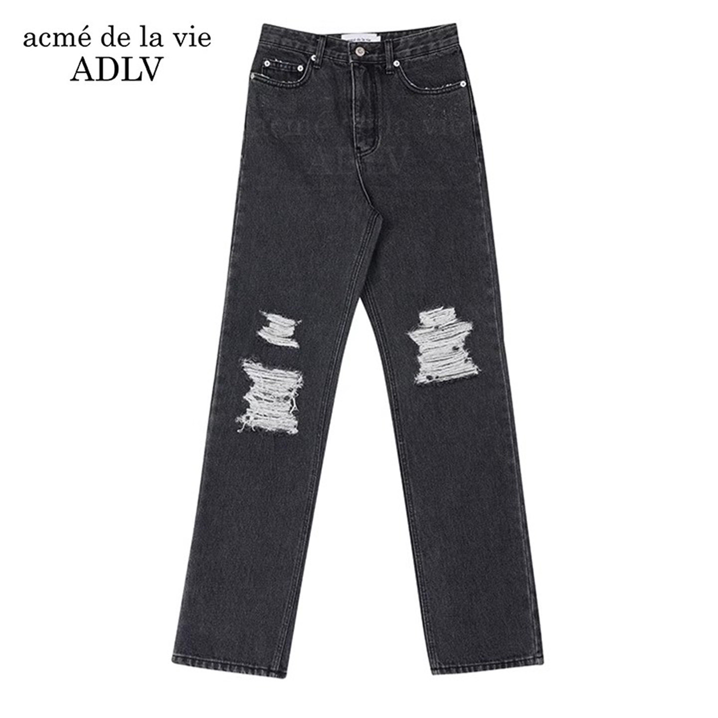 ADLV破洞牛仔裤子丹宁蓝色做旧直筒裤男女士女生中性修身休闲纯棉 - acmedelavie旗舰店出品