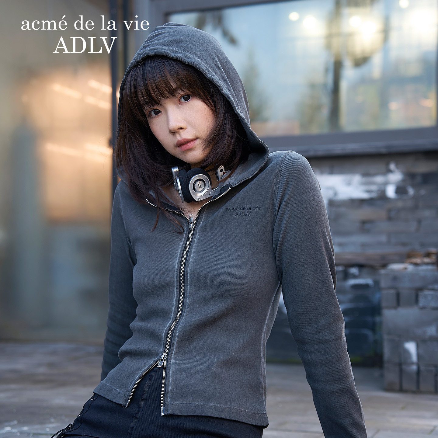 ADLV女款水洗双拉链连帽卫衣26新款宽松休闲长袖上衣外套女士女生