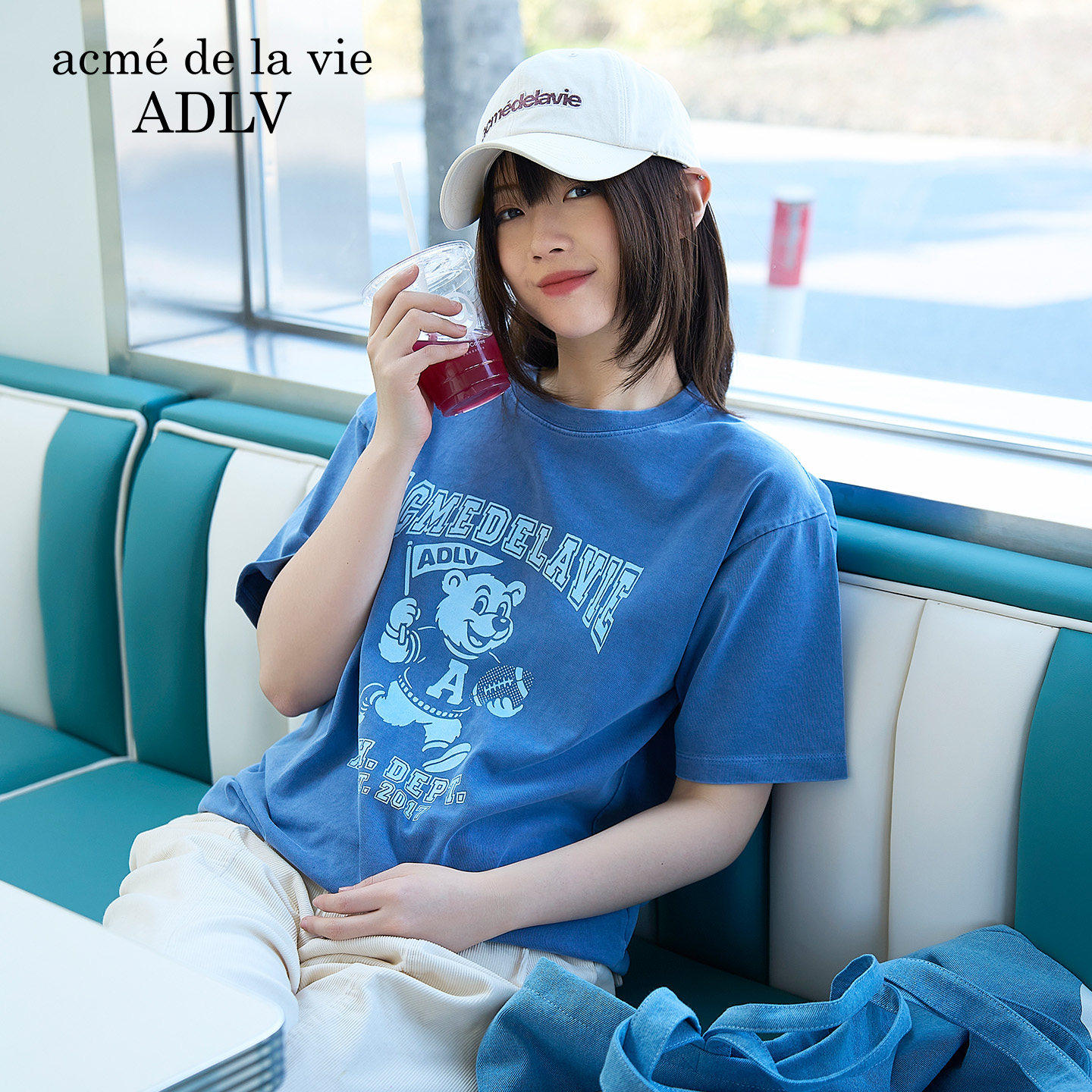 ADLV橄榄球AC熊水洗短袖休闲宽松圆领上衣2026年新款T恤韩版潮流