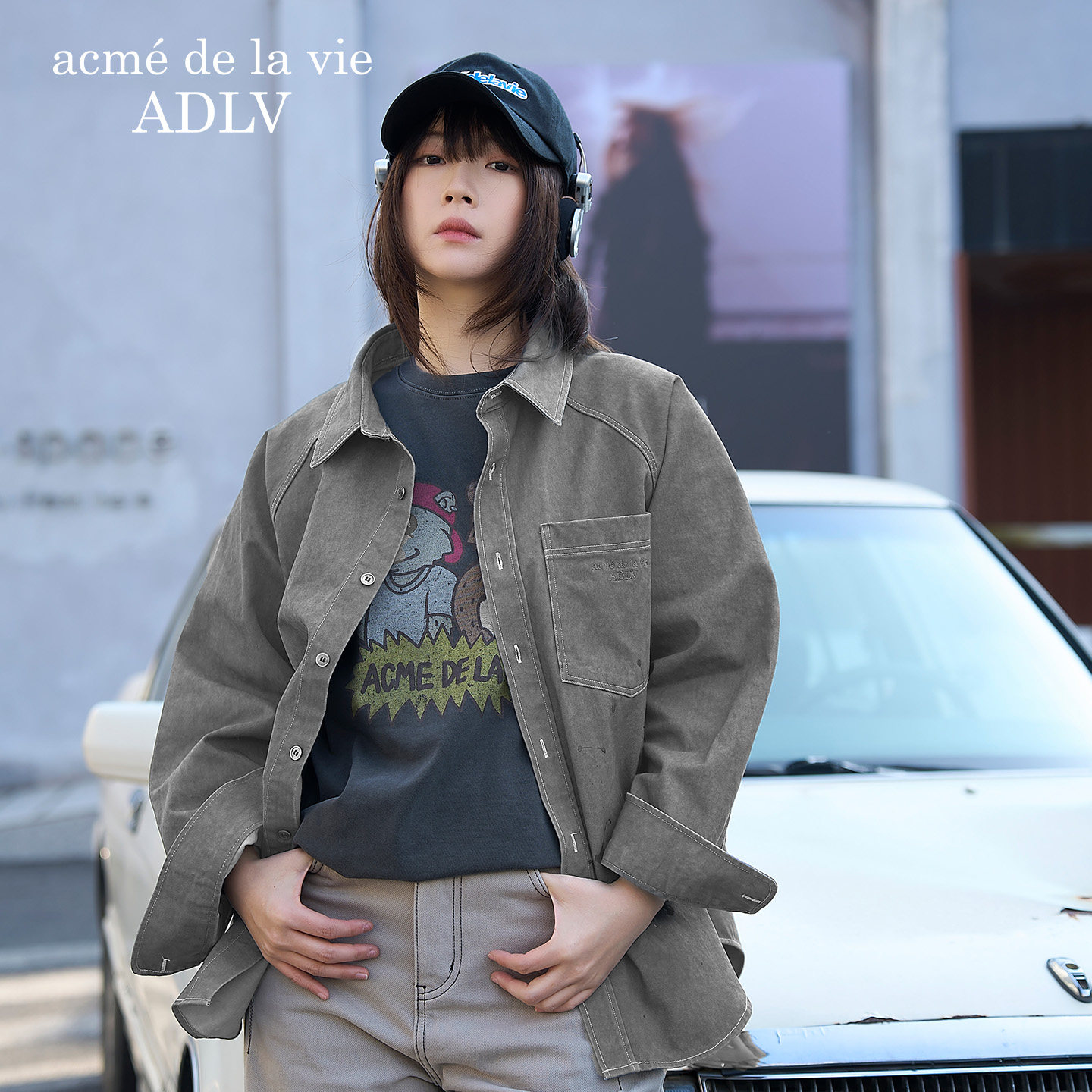 ADLV涂鸦效果宽松衬衫2026年春季新款加厚休闲上衣男女重磅厚外套