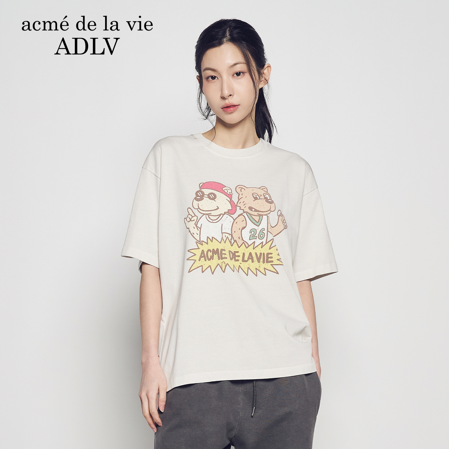 ADLV摇滚AC熊水洗短袖圆领休闲印花上衣2026春季新款T恤男女同款,女装/女士精品,T恤,淘宝优惠券,粉丝福利购,淘宝优惠卷