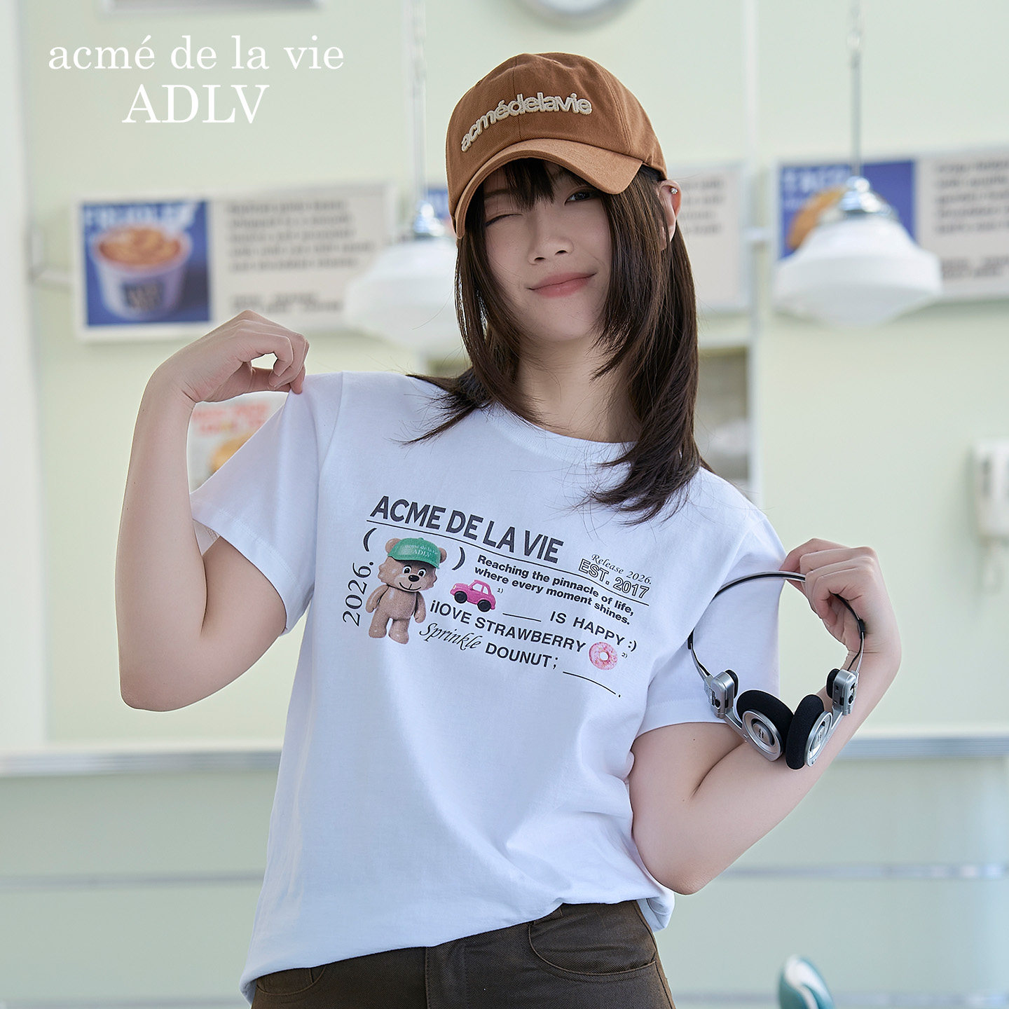 ADLV女款打字熊短袖2026年新款百搭圆领T恤简约休闲纯棉上衣韩版