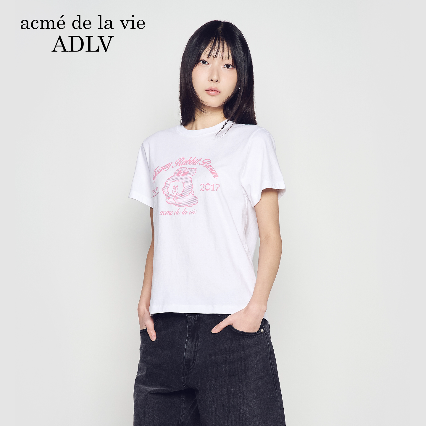 ADLV女款布朗熊短袖卡通印花T恤女黑色宽松百搭休闲上衣韩版潮流