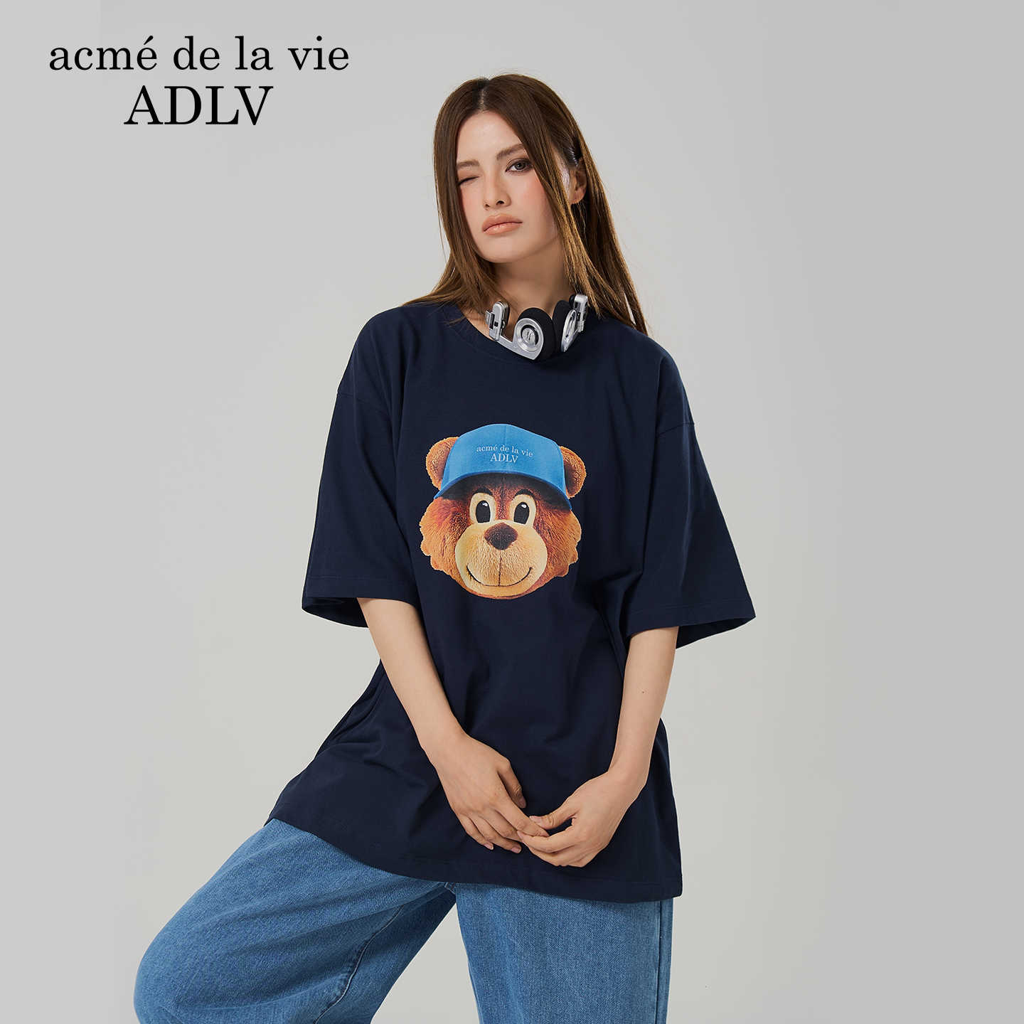 ADLV崔叡娜YENA同款3D立体AC熊脸短袖男女士T恤韩国潮流潮牌上衣