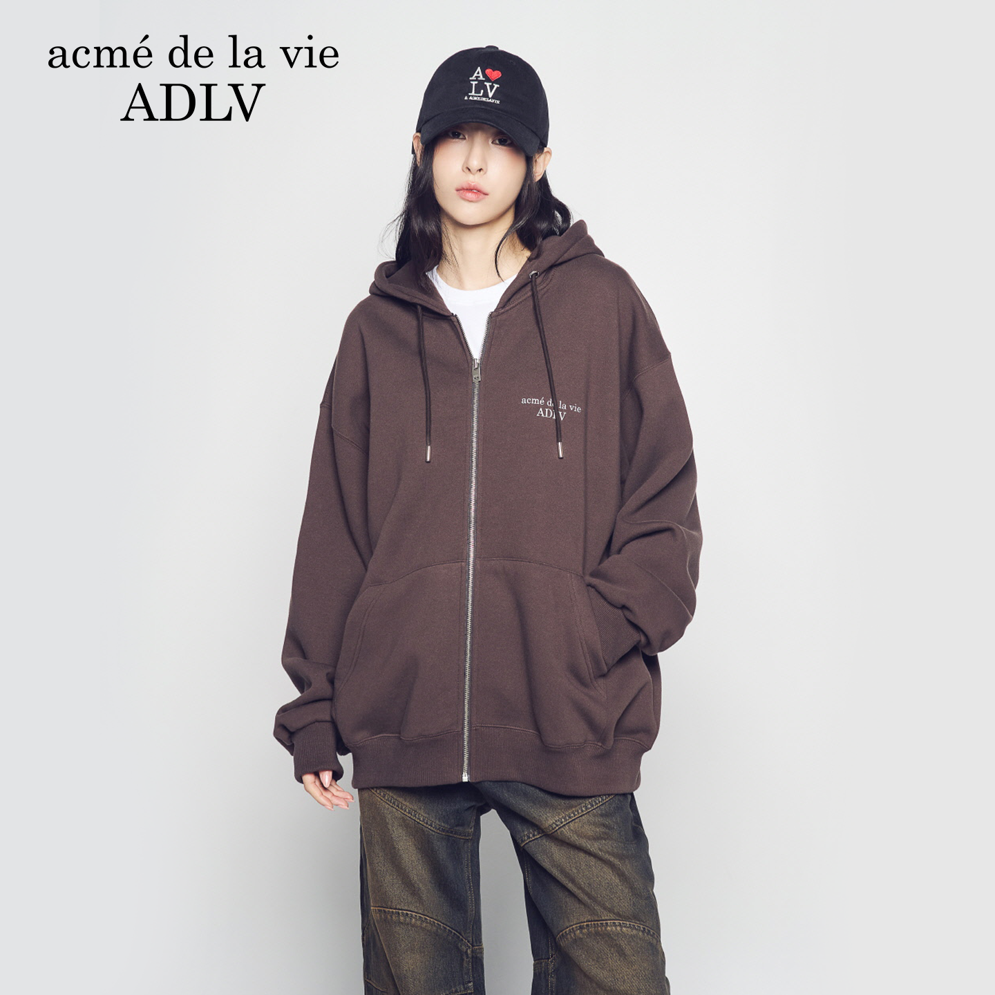 ADLV字母印花连帽卫衣外套